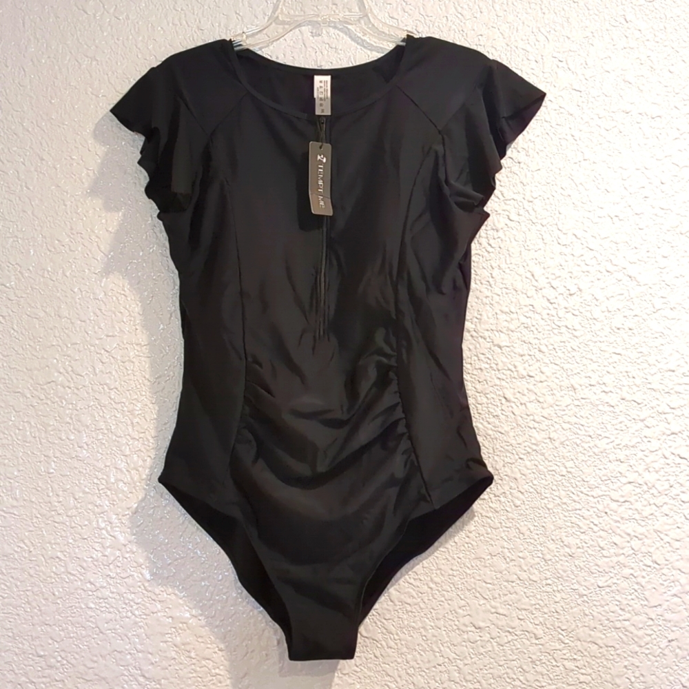 Tempt Me swimsuit with ruffle sleeves and zipper high neck